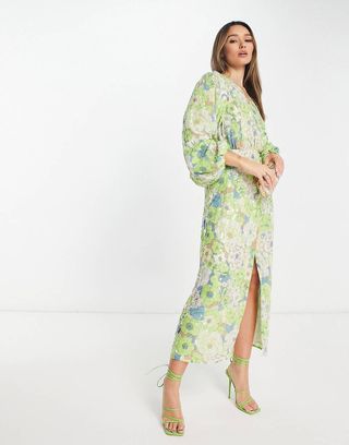 Asos Edition + Sequin Wrap Midi Dress in Floral Print