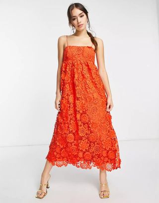 Asos Edition + 3D Floral Cami Midi Dress in Red