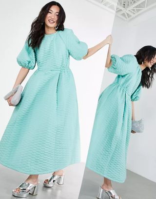 Asos Edition + Quilted Midi Dress in Sage Green