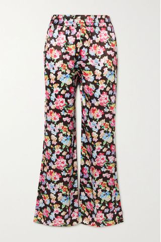 Ganni + Floral-Print Satin Trousers