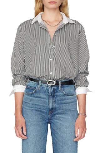 Frame + Oversize Stripe Button-Up Shirt
