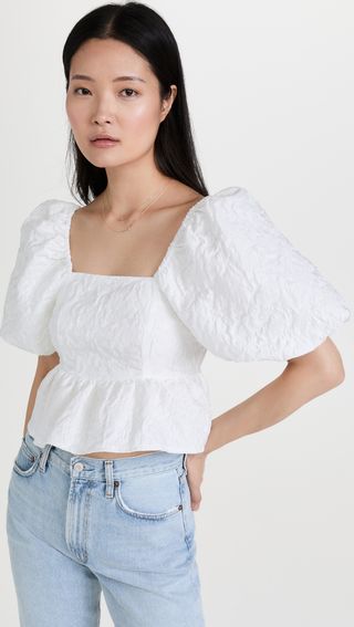 Endless Rose + Square Neck Puff Sleeve Jacquard Top