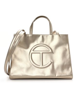 Fashionphile + Telfar Metallic Vegan Leather Medium Shopping Bag Gold