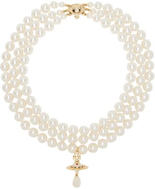 Vivienne Westwood + Gold Three Row Pearl Drop Choker