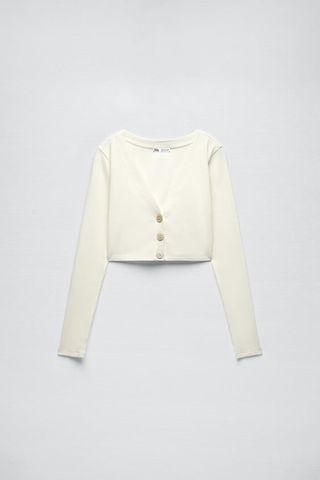 Zara + Cropped Cardigan With Buttons