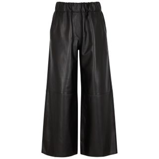 Loewe + Black Cropped Wide-Leg Leather Trousers