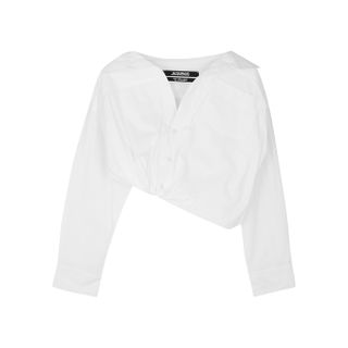 Jacquemus + La Chemise Mejean White Cropped Cotton Shirt