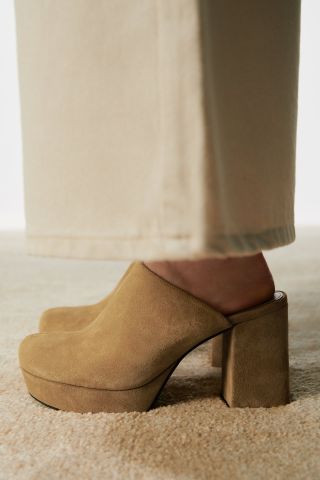 Zara + Split Leather Heeled Clogs
