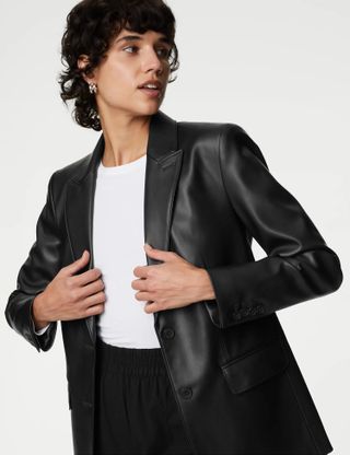 Marks and Spencer + Faux Leather Tailored Single Breasted Blazer