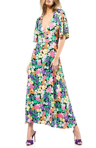 Afrm + Renzo Floral Cutout Midi Dress