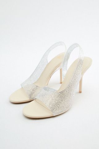 Zara + Rhinestone Heeled Vinyl Sandals