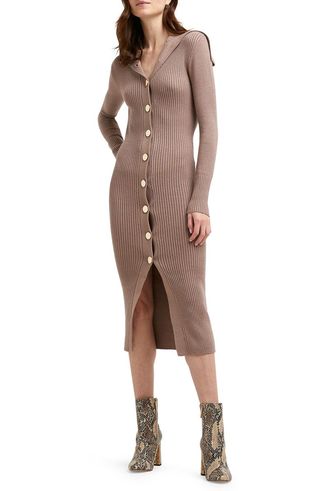 River Island + Ribbed Button-Down Sweater Dress