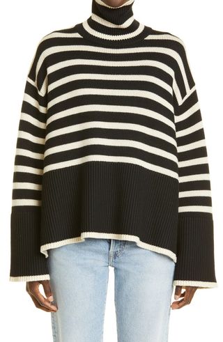 Totême + Stripe Wool Blend Turtleneck Sweater