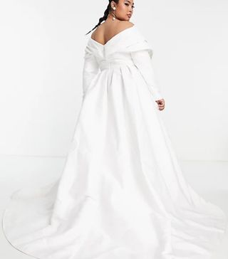 Asos Edition + Curve Lola Satin Structured Off Shoulder Wedding Dress With Full Skirt