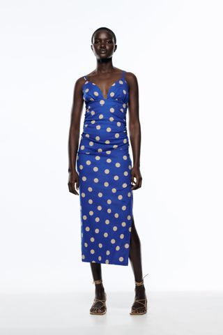 Zara + Linen Blend Polka Dot Dress