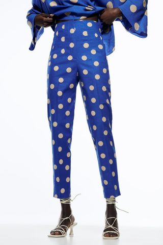 Zara + Linen Blend Polka Dot Pants
