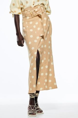 Zara + Belted Polka Dot Skirt