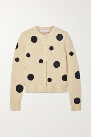 Tory Burch + Polka-Dot Appliquéd Knitted Cardigan