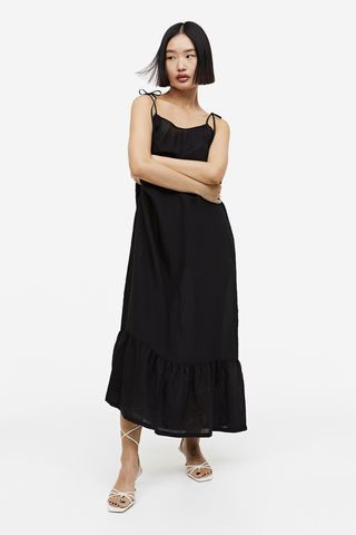 H&M + Tie-Shoulder-Strap Crêped Dress