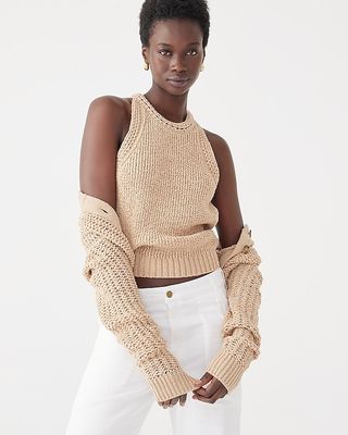 J.Crew + High-Neck Textured Pointelle Sweater-Tank