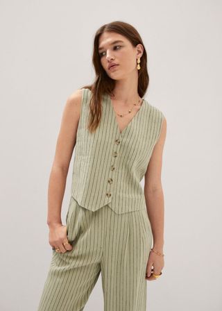 Mango + Pinstripe Linen Waistcoat