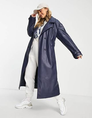 Asos Design + Leather Look Oversized Trench Coat