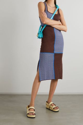 Ahluwalia + Checkerboard Jacquard-Knit Merino Wool Midi Dress
