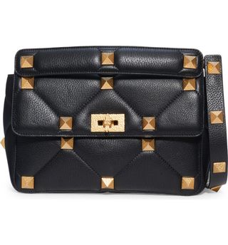 Valentino + Large Roman Stud Matelassé Leather Top Handle Bag