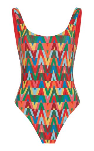 Valentino + Optical-Check One-Piece Swimsuit