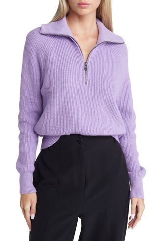 Open Edit + Half Zip Cotton Blend Rib Sweater