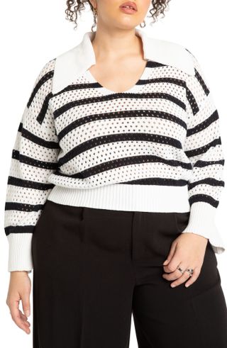 Eloquii + Stripe Open Stitch Polo Sweater