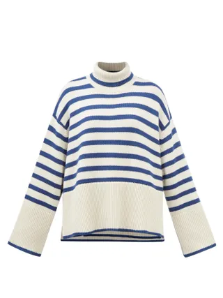 Totême + Striped Wool-Blend Roll-Neck Sweater