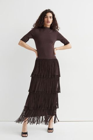 H&M + Fringe-Trimmed Jersey Dress