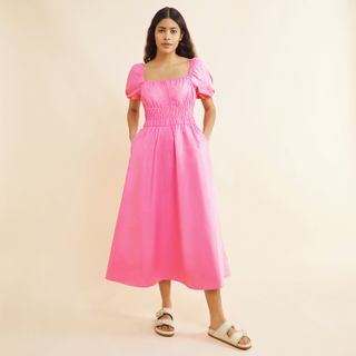 Albaray + Organic Cotton Pink Square Neck Dress