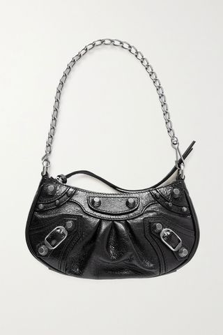 Balenciaga + Le Cagole Mini Studded Crinkled-Leather Shoulder Bag