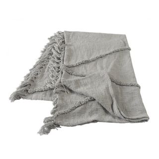 LR Home + Tufted Light Gray Cotton Throw Blanket