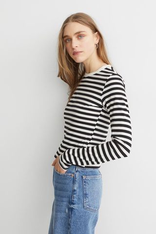 H&M + Long-Sleeved Cotton Top