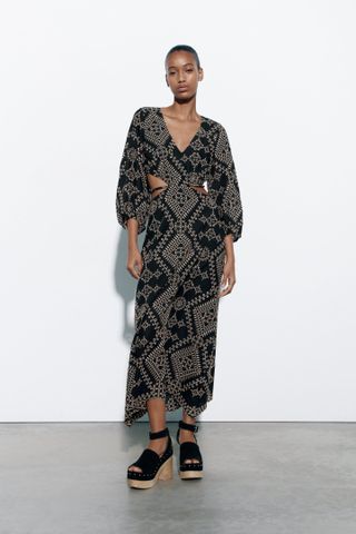 Zara + Midi Dress With Cutout Embroidery