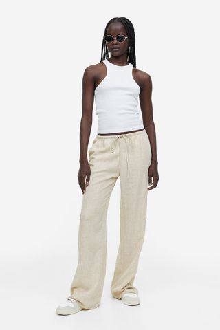 H&M + Wide Linen-Blend Trousers
