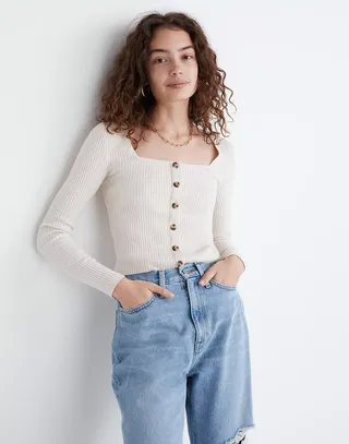 Madewell + Rosseau Square-Neck Crop Cardigan Top