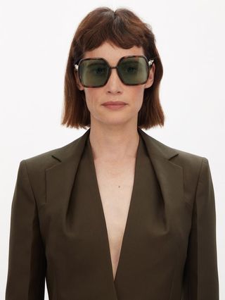 Gucci + Horsebit Square Tortoiseshell-Acetate Sunglasses