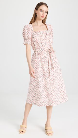 English Factory + Floral Midi Dress With Short Puff Sleeve