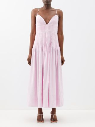 Clea + Cameron Pintucked Linen-Blend Midi Dress