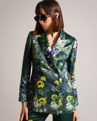 Ted Baker + Aikaa Printed Satin Double Breasted Jacket