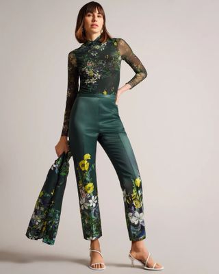 Ted Baker + Aikaat High Rise Cropped Botanical Trousers