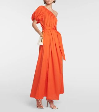 Diane Von Furstenberg + One-Shoulder Botton-Blend Maxi Dress