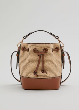 & Other Stories + Small Leather Trimmed Straw Bucket
