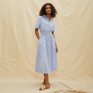 Albaray + Blue Stripe Organic Cotton Shirred Waist Dress