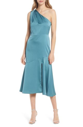 Sam Edelman + One-Shoulder Satin Midi Dress