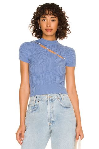 Song of Style + Kylin Short Sleeve Sweater in Ocean Blue